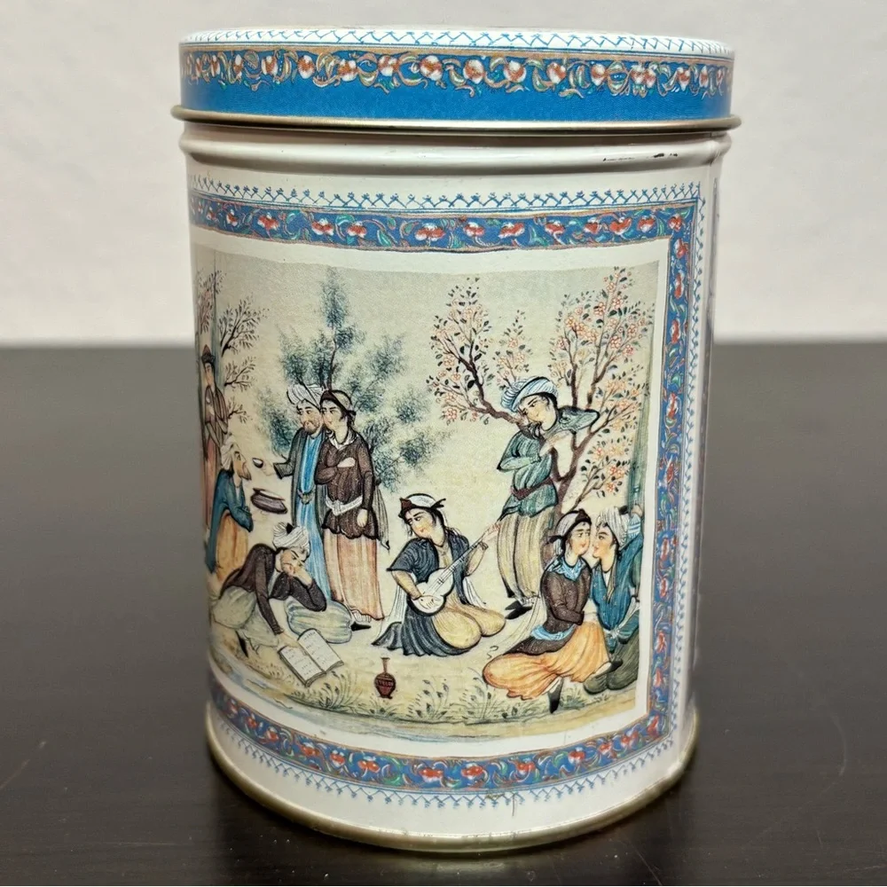 Empty Ben Rickert Decorative Tin - Blue/Silver Rajasthani/Persian Art Design